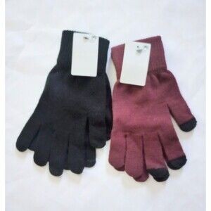 NWT 2pair West Loop Texting Knit Gloves One Size Fits Most  1 Black + 1 Maroon